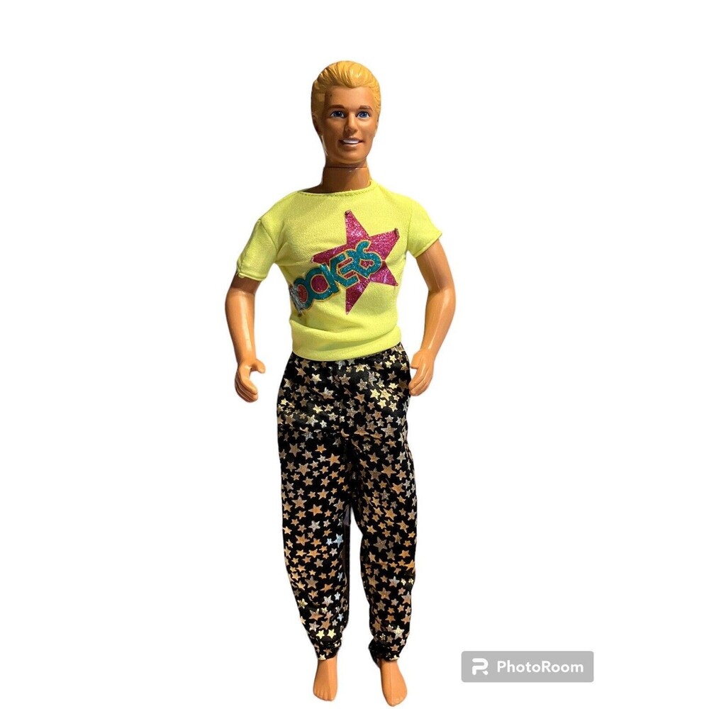 Hollywood Hair Ken Doll Barbie stars in hair, Rocker shirt black gold pants
